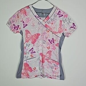 HEALTH pro medium white and pink short sleeve scrubs